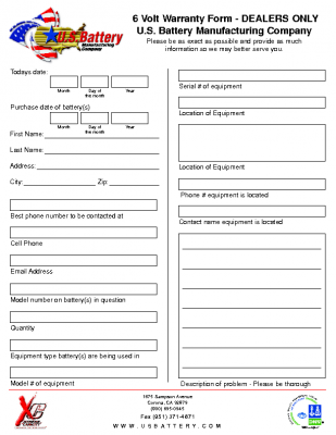 WARRANTY FORM (6 – Volt)