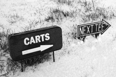 golf cart sign in the snow